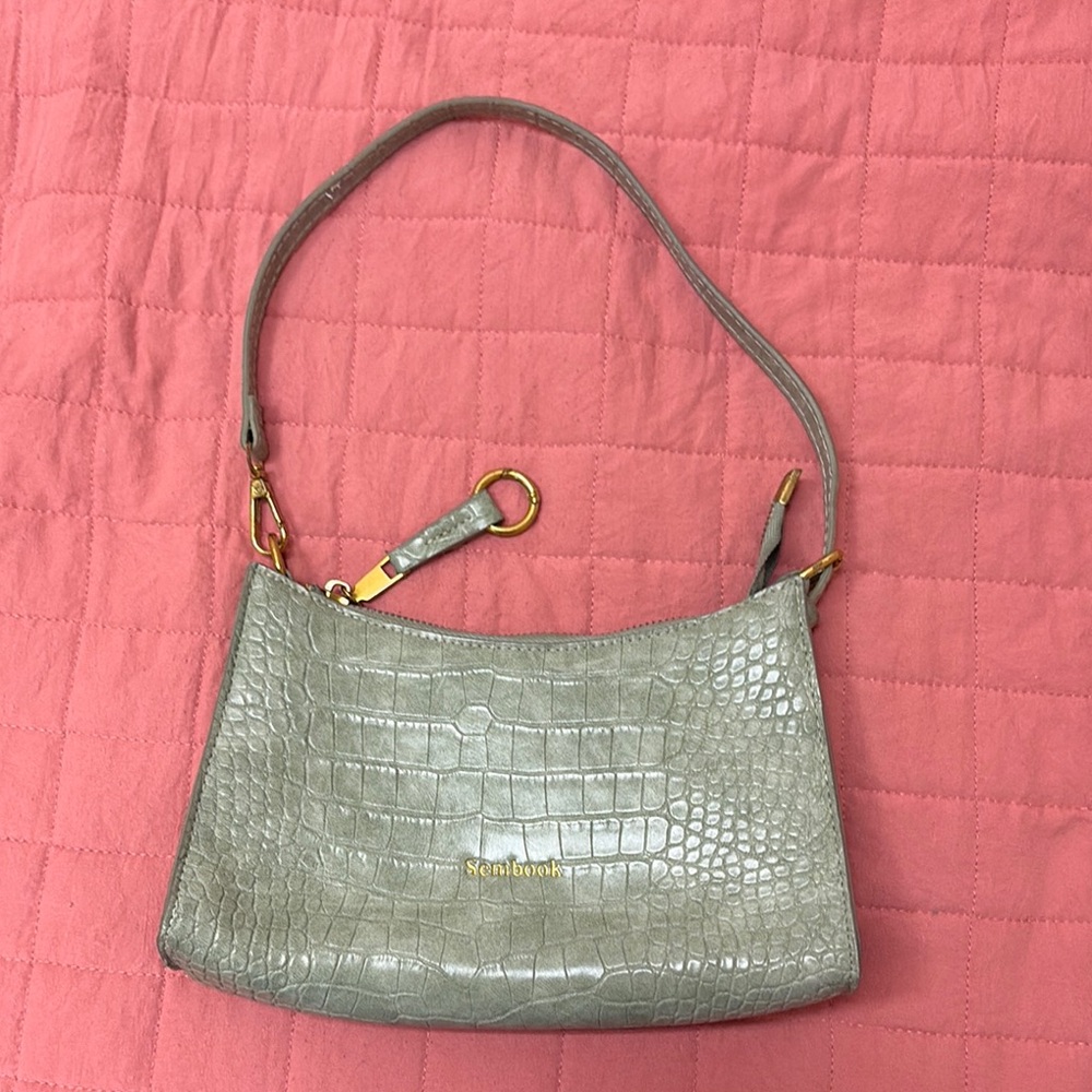 Light Green Croc-Embossed Shoulder Bag